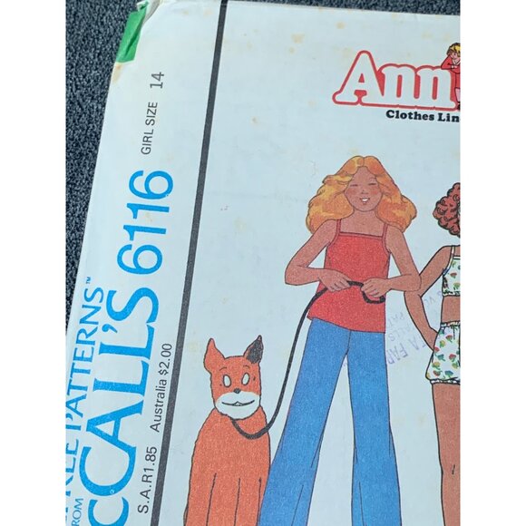 McCall's Girls Shirt Romper Pants Annie's Clothes Line Sewing Pattern sz 14 6116 - Picture 3 of 4